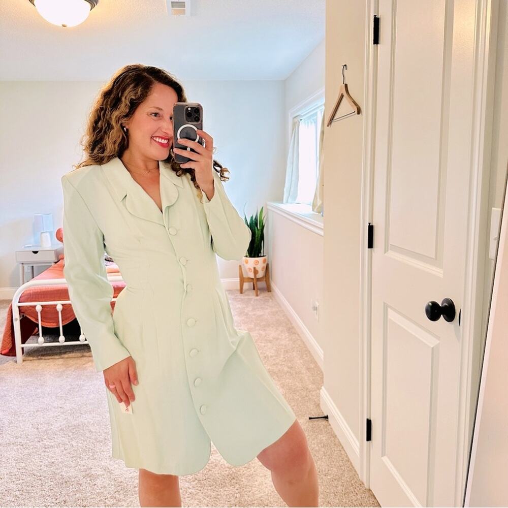 NWT Beau Monde Light Blue Button Front Long Sleeve Mini Dress Small